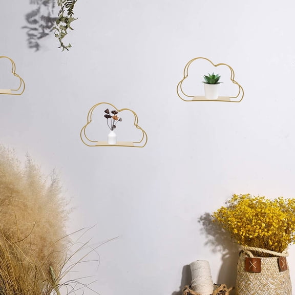 LOLIPPYY Golden Metal Cloud Wall Hanging Decor, Wall Organizer for Home, Office, Bedroom Ornament and Storage Solution