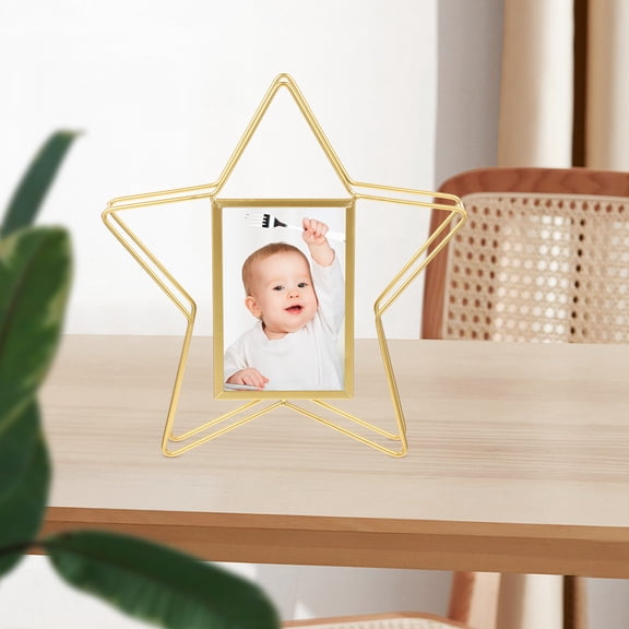 LOLIPPYY Golden Metal Photo Frame with Modern Rotating Design for Stylish Bedroom and Office Decor
