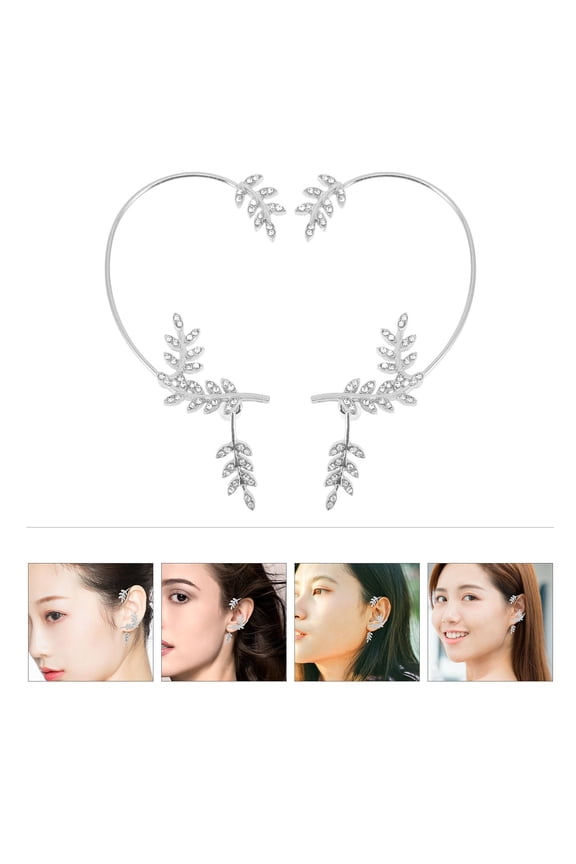 Golden Nonpiercing Ear Bone Clip with Rhinestone Design for Home Stylish Jewelry 1 Pair