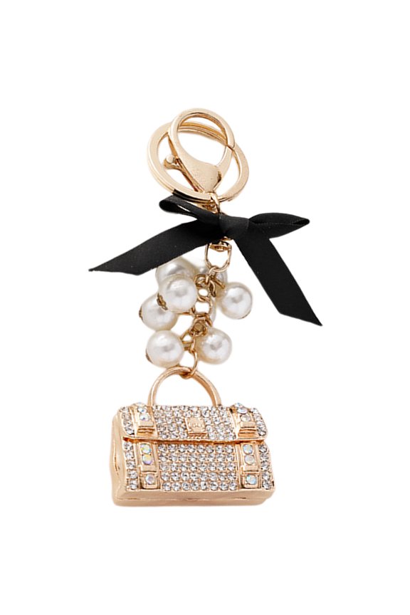 Golden Rhinestone Bag Keychain Made of Alloy Lightweight Decorative Key Holder