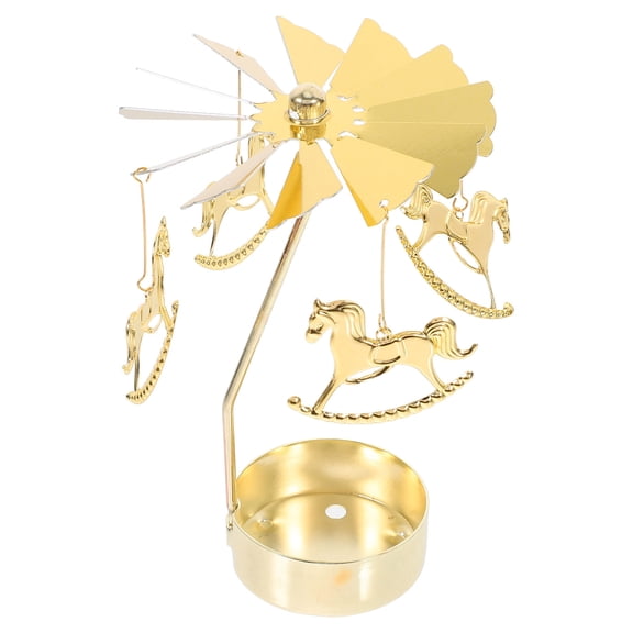 LOLIPPYY Golden Rotating Candle Carousel Metal Holder with Unique Windmill Design for Christmas Table Decor