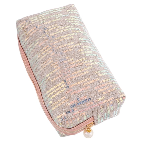 LOLIPPYY Golden Sequin Makeup Bag with Metal Zipper Large Capacity Portable Cosmetic Organizer for Travel