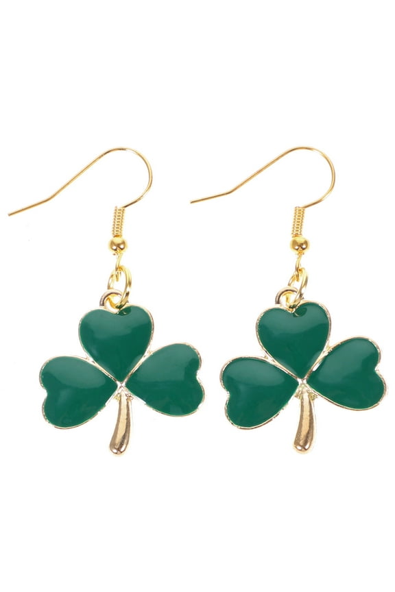 Golden Shamrock Drop Earrings for Women's Stylish Alloy Ear Jewelry Perfect for St. Patrick's Day 70x30mm