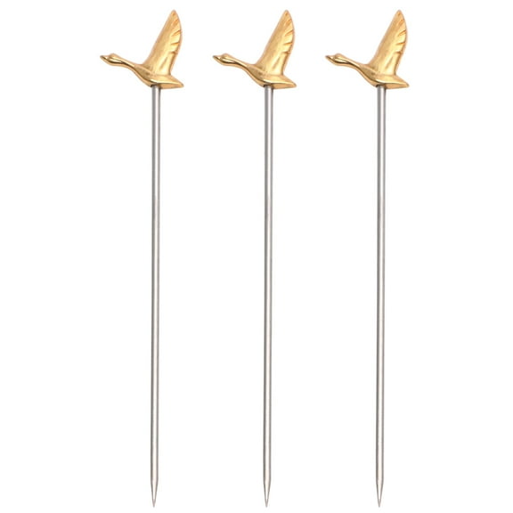 LOLIPPYY Golden Stainless Steel Cocktail Picks MultiFunctional Appetizer and Dessert Sticks for Bar Use 3pcs