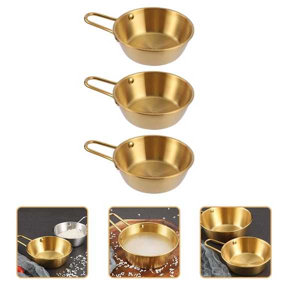 LOLIPPYY Golden Stainless Steel Korean Ramen Pot and Rice Wine Bowl for Home Use Lightweight Design 3pcs