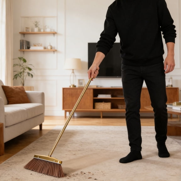 LOLIPPYY Golden Stainless Steel Sweeping Broom with Detachable Handle for Kitchen and Patio Use