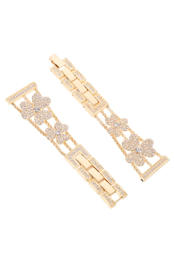 Golden Stainless Steel Watch Band with Clover Charm Design for Watch Adjustable and Durable 0.5 inch wide