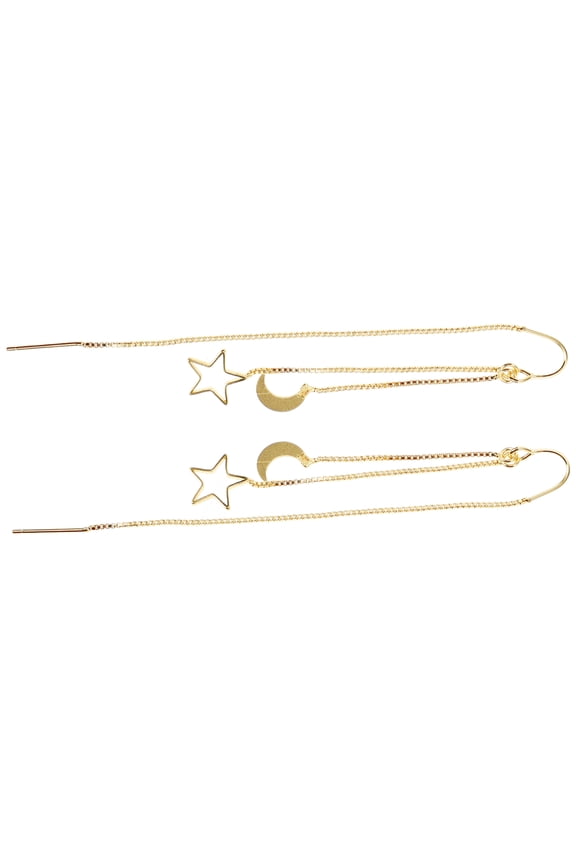 Women's Golden Threader Earrings with Moon and Star Design, Copper, Comfortable Fit, Tassel Style Jewelry