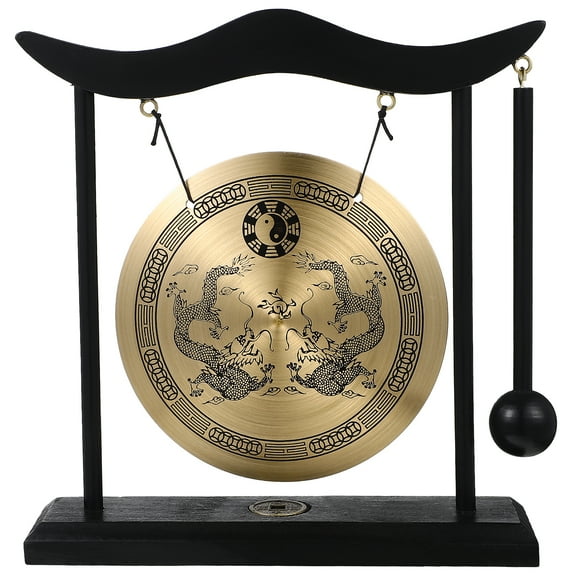 LOLIPPYY Antique Chinese Style Copper Gong with Mallet, Handcrafted Decorative Ornament for Home or Office