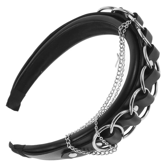 LOLIPPYY Black Goth Headband Hair Accessory with Dark Chain and Cross Charm Detail for Alternative Fashion