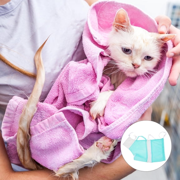 LOLIPPYY Green Cat Mesh Bag with Handle for Bathing Washing and