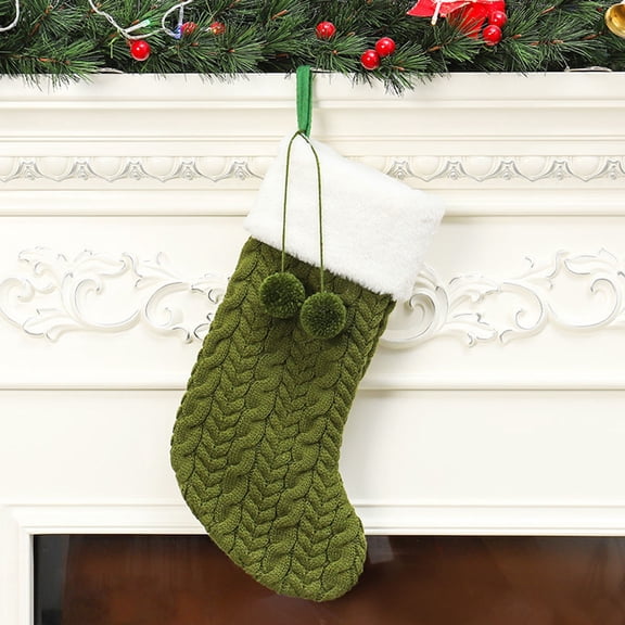LOLIPPYY Green Christmas Stocking Knitted Wool for Xmas Party Decoration Super Christmas Sock 15 Inches