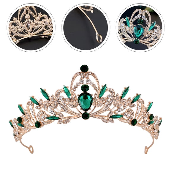 LOLIPPYY Green Crown Tiara with Rhinestone Elements Elegant Vintage Bridal Headdress for Wedding and Party Decor