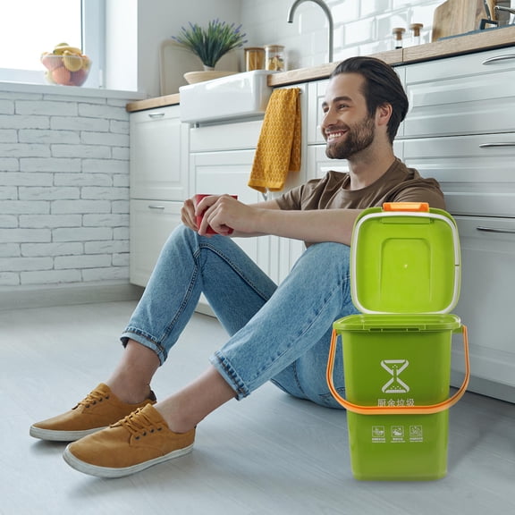 LOLIPPYY Green Plastic Food Waste Container for Home Decor Kitchen Trash Can 12L Size