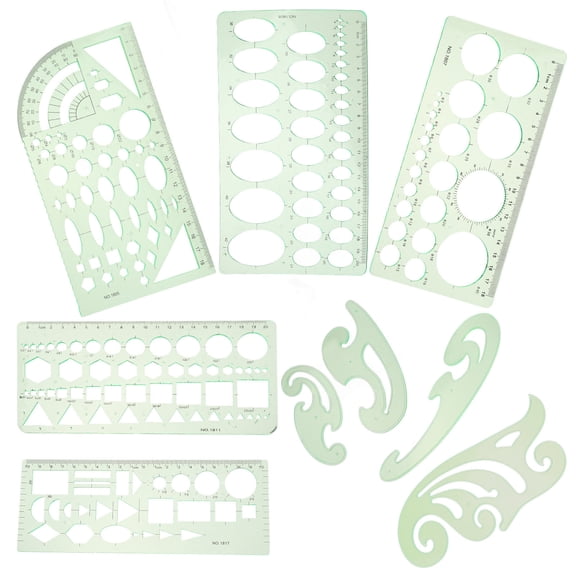 LOLIPPYY Green Plastic Shape Templates for Drawing Accurate Measurement Tools for Office Home and School 9pcs