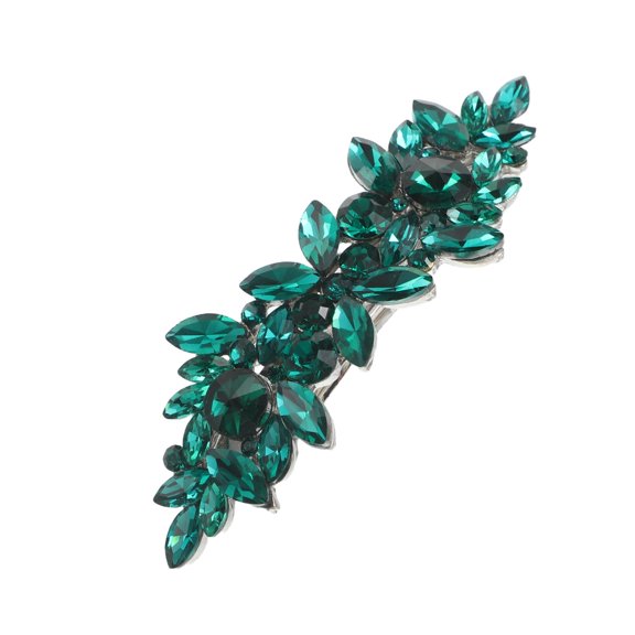 LOLIPPYY Green Rhinestone Bridal Hair Barrette Metal Clip Elegant Wedding Hair Accessory for Brides and Formal Events