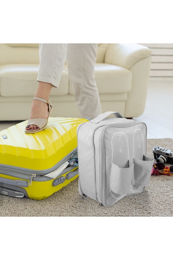 Grey Oxford Travel Shoe Bag with Zipper and Compartments for Clean Organized Shoe Storage