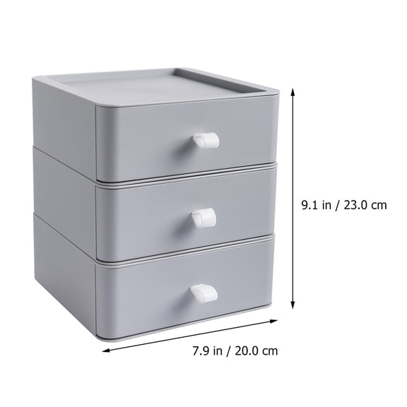 LOLIPPYY Grey Plastic Desk Organizer for Home Office with Three-layer Drawers Storage Case for Watches