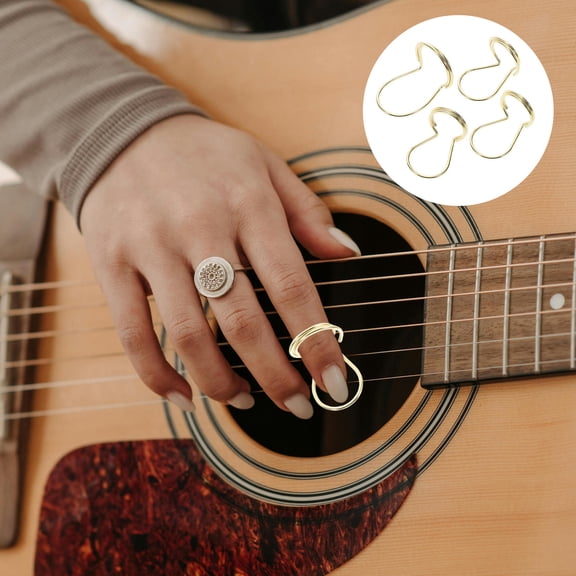 LOLIPPYY Guitar and Bass Metal Thumb Picks 4Pcs Golden for Fingerstyle Playing Musicians