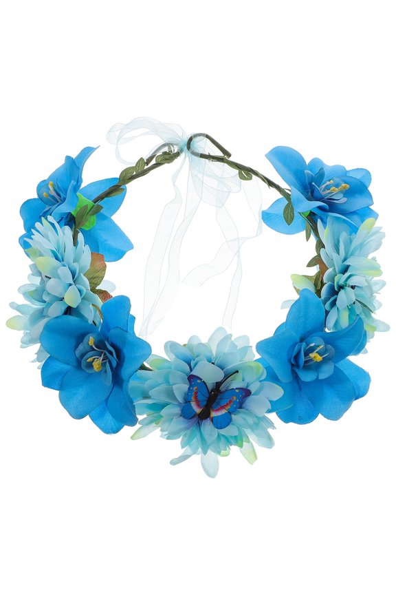 Hair Accessories For Women Bohemian Blue Cloth Circular Flower Crown 1Set