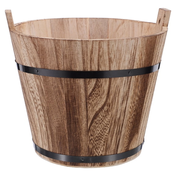 LOLIPPYY Handcrafted Wooden Rustic Bucket Planter Khaki Flower Pot for Indoor Gardens