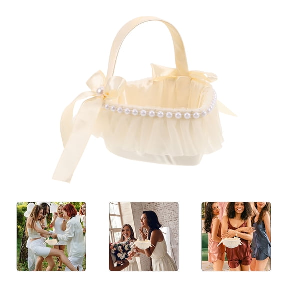 LOLIPPYY Handheld Flower Petal Basket in Beige Cloth for Wedding Ceremony and Anniversary Party Favors