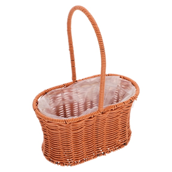 LOLIPPYY Handheld Woven Basket Waterproof PE Basket Light Brown 1Pack Holiday