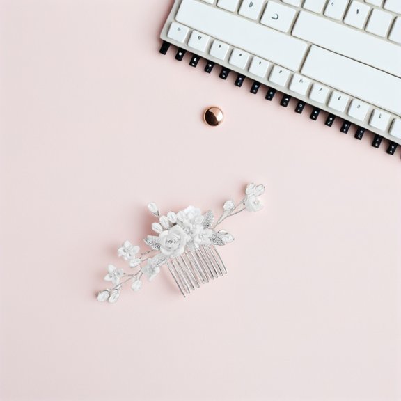 LOLIPPYY Handmade White Polymer Clay Flower Hair Comb Bridal Accessories for Wedding and Bridesmaid Updos