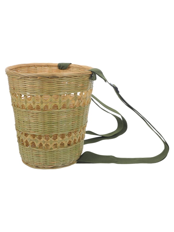 Handwoven Khaki Bamboo Backpack Basket Lightweight Traditional Dance Prop for Folk Performance