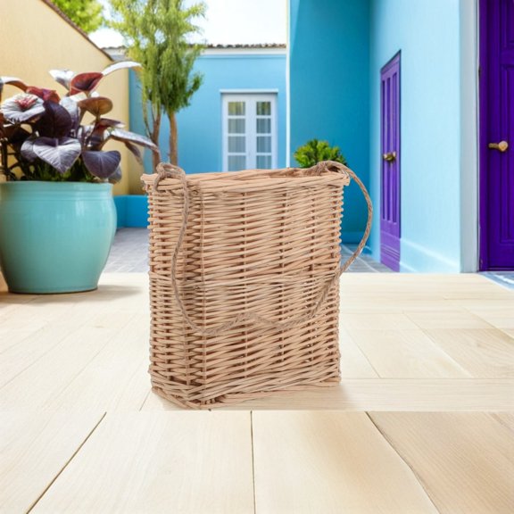 LOLIPPYY Handwoven Light Brown Wicker Hanging Basket for Wall with Rustic Willow for Home Storage
