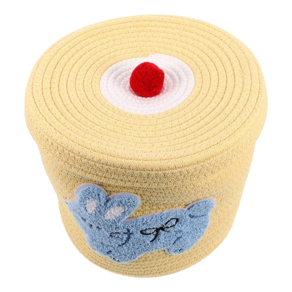 LOLIPPYY Handwoven Yellow Cotton Rope Storage Basket with Lid Decorative Woven Basket for Snacks and Household Storage
