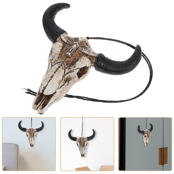 LOLIPPYY Hanging Bull Skull Head Beige Resin Wall Hanging 1Pcs