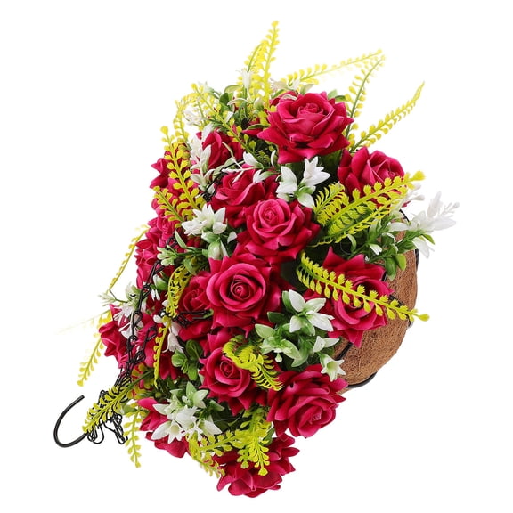 LOLIPPYY Hanging Faux Flower Basket in Rosy Shade with Simple Design for Home Decor