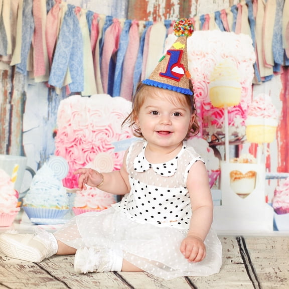 LOLIPPYY Happy Birthday Hat with Elastic Strap and Adorable Patterns for 1 Year Celebration