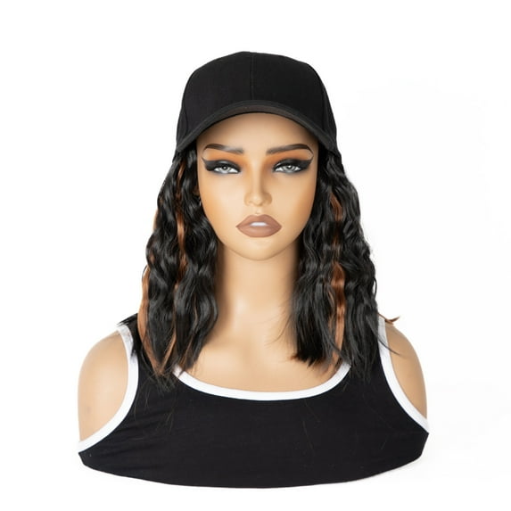 LOLIPPYY Hat Wig for Women: Bob Curly Hair Extensions Hat - Baseball Cap Wig - Cap with Hair Attached Synthetic Hairpiece for Ladies