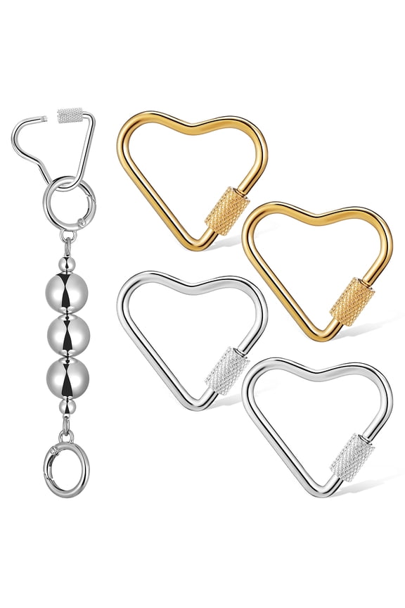 Set of 4 Heart-Shaped Metal Buckle Clips, Elegant Lanyard Connectors for Womens Projects and Keychains