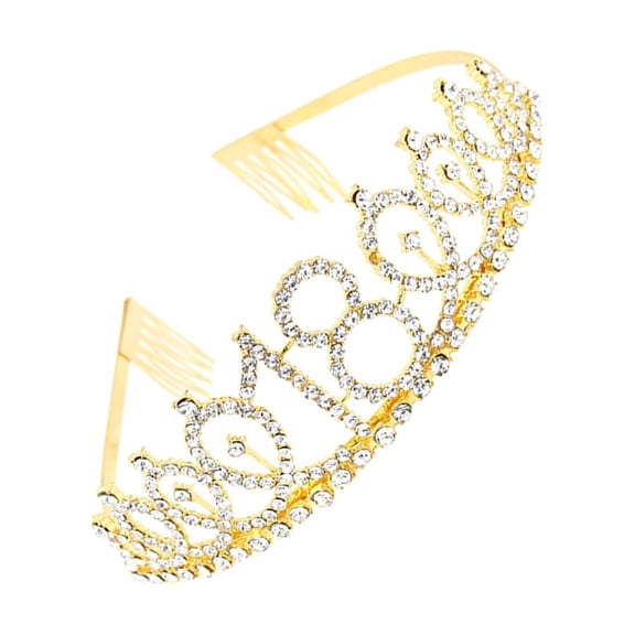 LOLIPPYY Hemoton 1PC Rhinestone Crown with Alloy Insertion Hair Comb for Decorative Hairstyle on 18th Birthday Golden