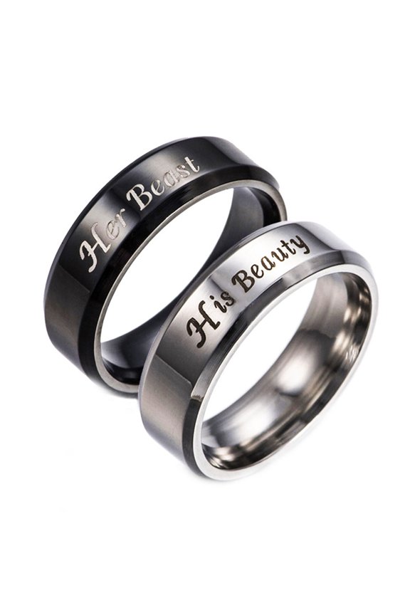 Her King His Queen Black Stainless Steel Couple Rings Comfortable Smooth Promise Rings