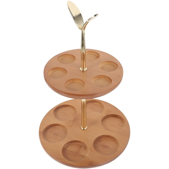 LOLIPPYY Home Use 2-Tier Bamboo Shot Glasses Organizer Rack with Metal Multi Hole Design