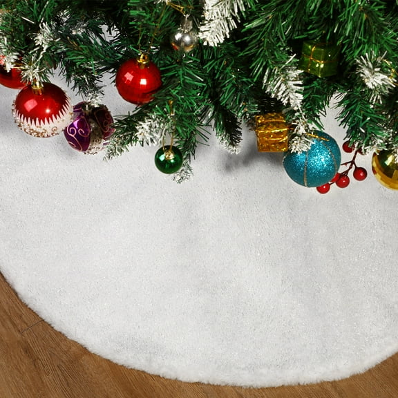 LOLIPPYY IMIKEYA White Plush Christmas Tree Skirt, Festive Xmas Party Decoration Mat for Under Tree Ornaments