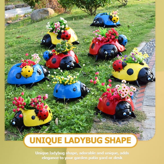 LOLIPPYY Indoor Plant Pot Blue Ladybug Shaped Planter for Succulent Flowers Decoration