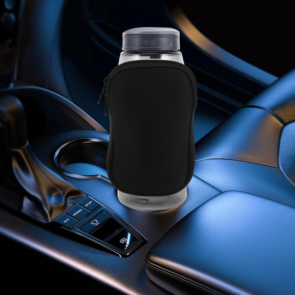 LOLIPPYY Insulated Black Neoprene Mug Pouch with Zipper Pocket for Travel and Car Cup Holder