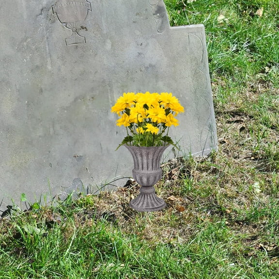 LOLIPPYY Iron Cemetery Vase Dark Brown Stable Base Flower Holder for Graveyard Memorial Decoration
