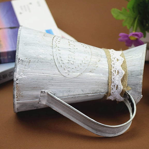 LOLIPPYY Vintage White Iron Flower Vase Pitcher, Chic Design for Small Flower Pots and Decorative Use