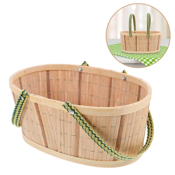 LOLIPPYY Ivory Bamboo Oval Wicker Basket with Handle for Versatile Storage and Display