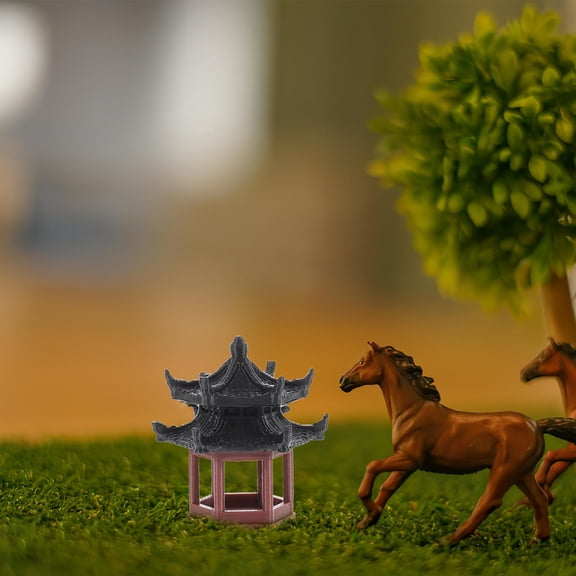 LOLIPPYY Japanese Garden Decor Hexagonal Pavilion Statue Brown Plastic Landscape Decoration For Micro Landscape 1Set