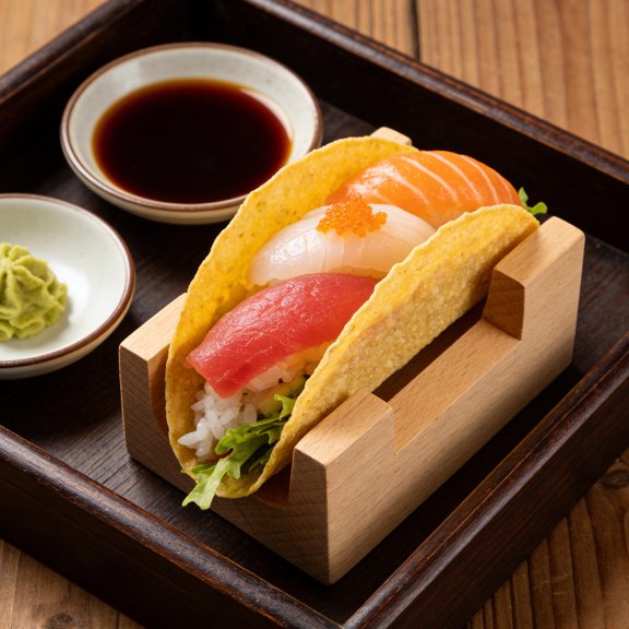 LOLIPPYY Japanese Style Sushi Serving Tray in Wood with U Shaped Hand Roll Support