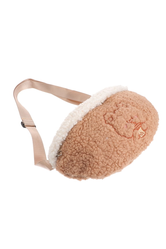 Khaki Bear Pattern Waist Pouch Plush Material Female Waist Bag for Small Essentials
