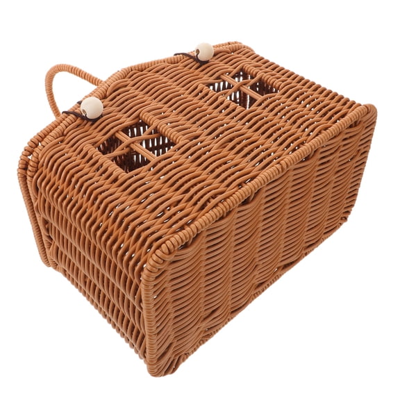 LOLIPPYY Khaki Wicker Picnic Basket with Handle, Vintage Faux Rattan Storage Basket for Outdoor Events, Weddings, Parties