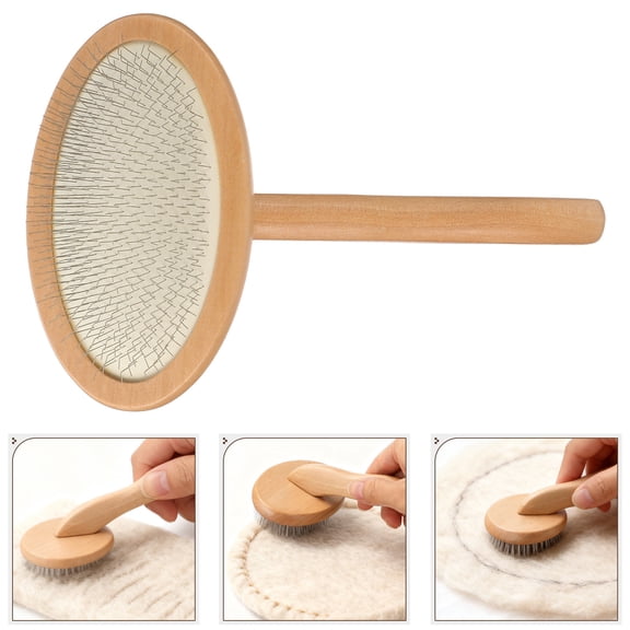 LOLIPPYY Khaki Wool Carder Brush with Wooden Handle Professional Needle Felting Tool for Craft and Wool Processing